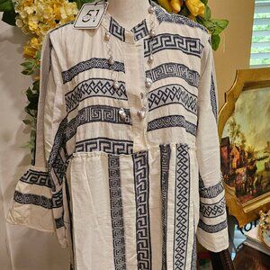 Civico 51 3/4 Bell Sleeve Dress, Size L White Blue Stripe ,Made in Italy